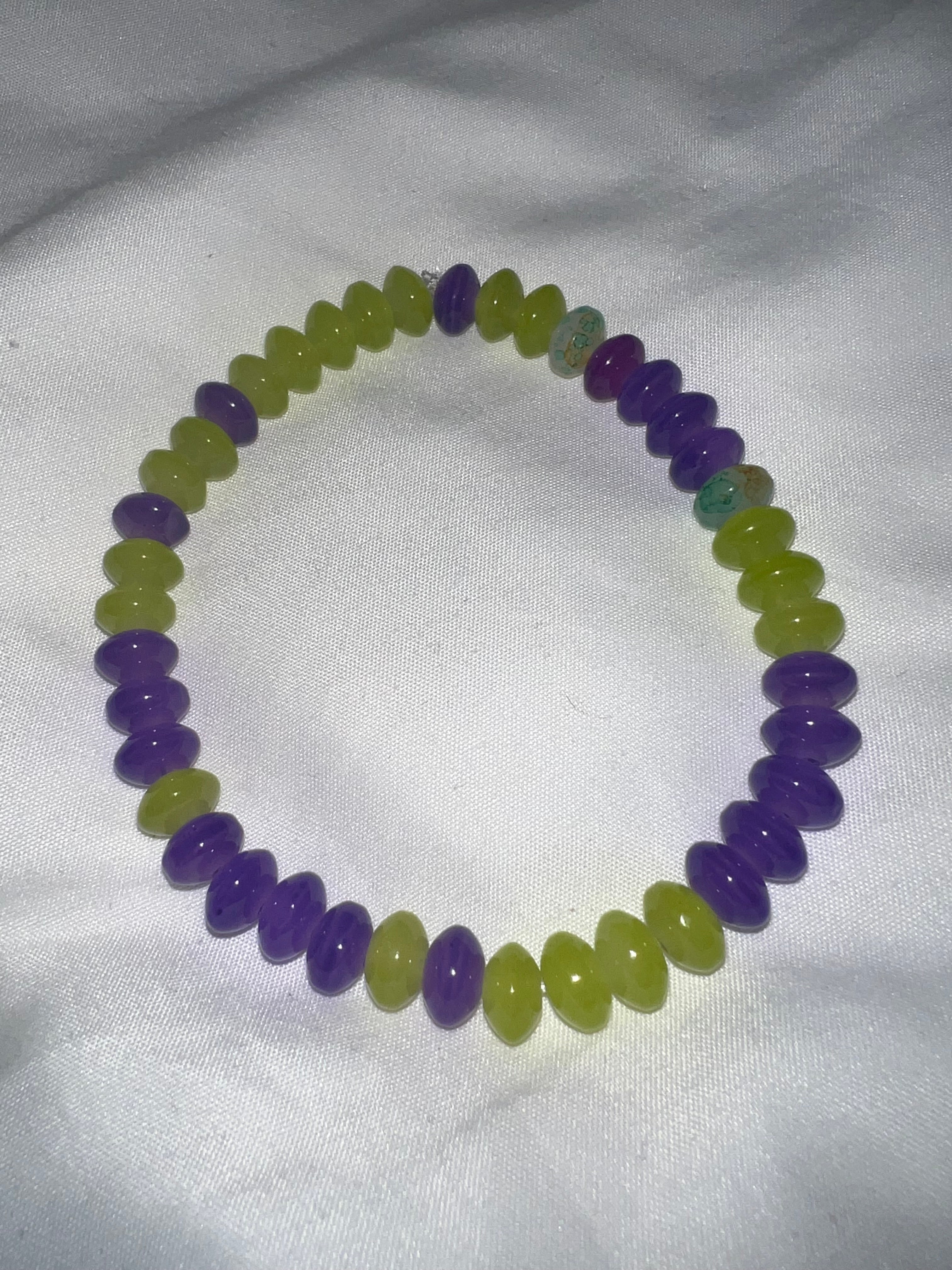 Purple and green glass bracelet